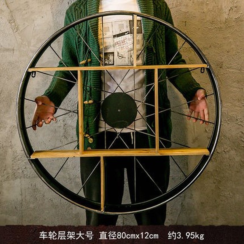 Antique industrial wind iron wheel rack wall hanging decorat