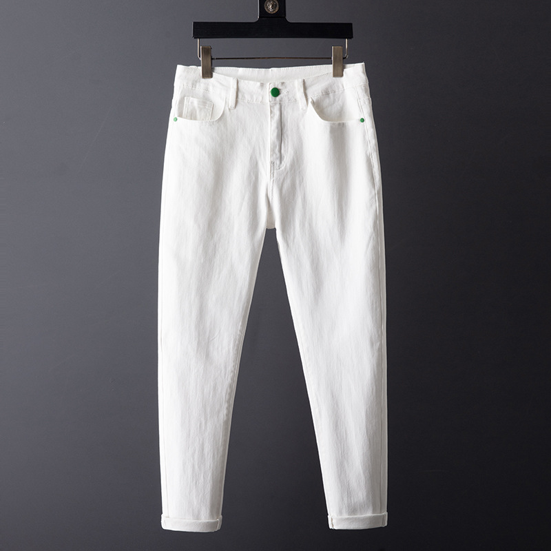 2023 Spring Autumn New Mens Straight Fit Pure White Jeans F