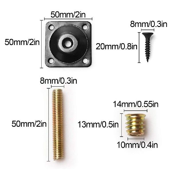 8Sets Flat Mounting Plates Furniture Leg Attachment Plates