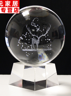 。水晶球摆件3D内雕麋鹿星空生日礼物七夕情人节礼品创意定照片LO