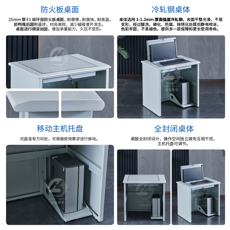 博华学生双人电脑桌学校辅导班课桌椅机房隐藏式翻转电脑培训桌