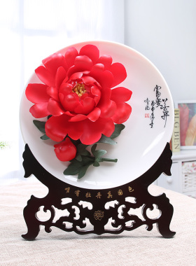 极速牡丹瓷牡丹花瓷盘摆件乔迁礼品洛阳特色花开富贵商务礼品送客