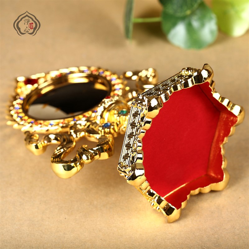 藏传彩绘合金准提镜密宗法器家用摆件供奉用品佛前供准提佛母镜子