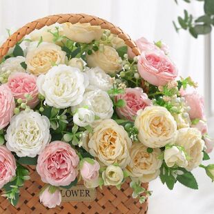 Simulation Peony Flowers Artificial White Pink Peony