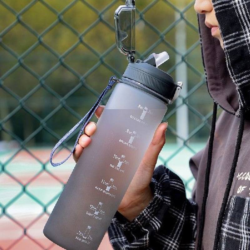 新品1L Gradient Color Straw Cup Large Capacity Plastic Cup
