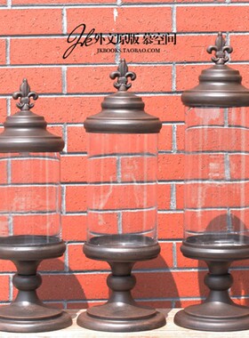 极速JK慕空间 样板房陈列道具 欧式美式复古铁艺做旧储物罐三件套