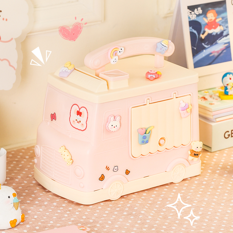 2023年新款存钱罐女孩网红带锁零钱箱汽车摆件可爱儿童男孩储蓄箱