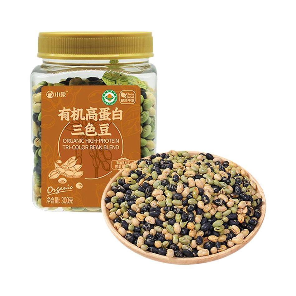 小象有机高蛋白三色豆非油炸控温烘烤黄豆黑豆青大豆三色豆300g