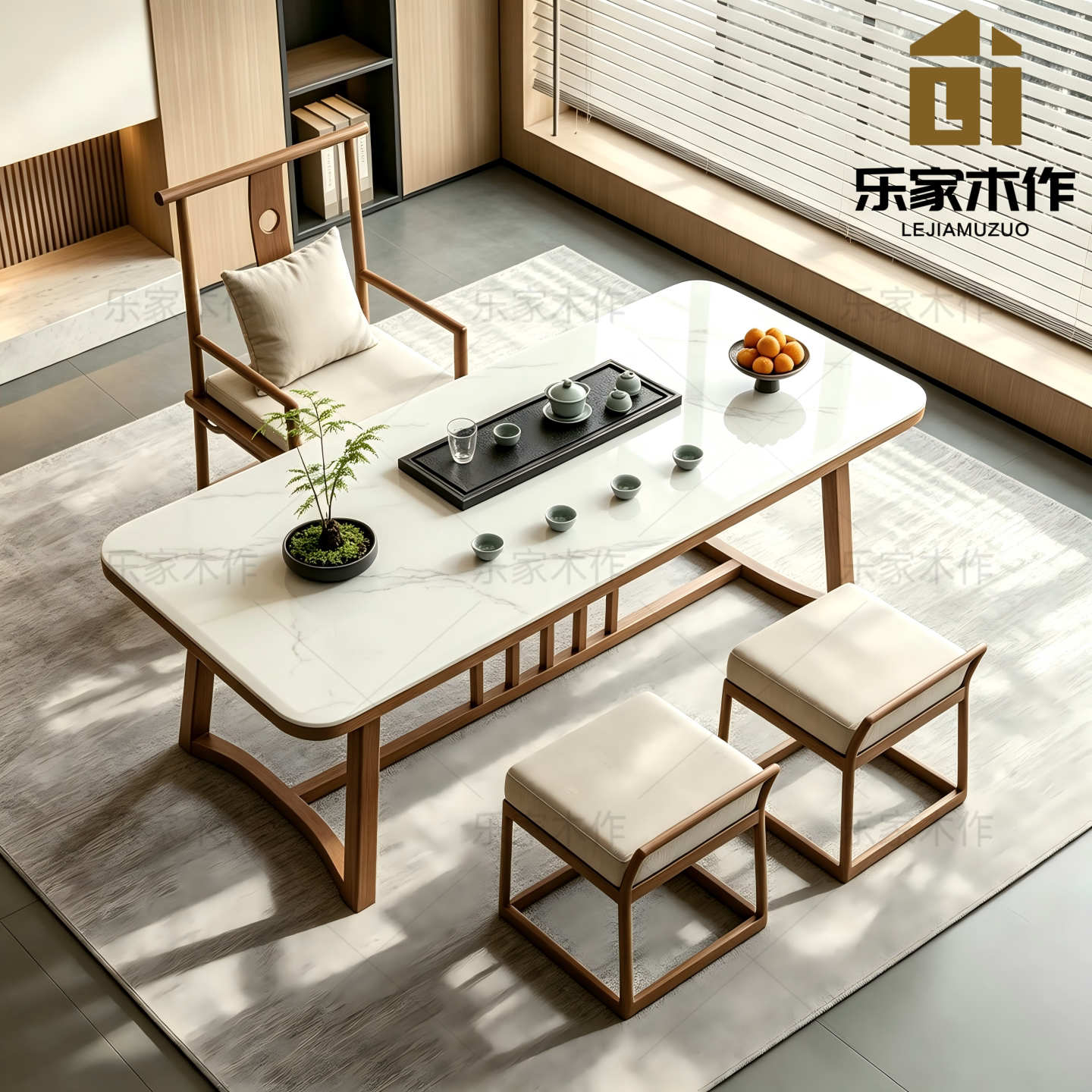 岩板实木阳台茶桌椅组合现代简约禅意家用客厅泡茶台2026新款高端图片