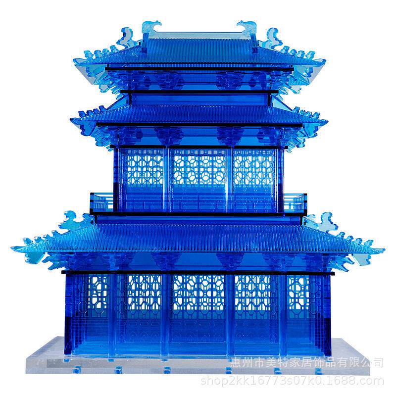中国风阁楼古建筑房子透明亚克力四角凉亭酒店别墅摆件装饰艺术品
