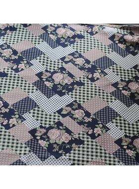 日系和风格纹提花XRL-C9-2料玫瑰点几何花朵格子波图案全涤色织布