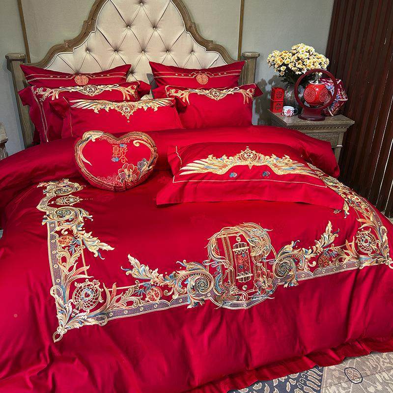 置九喜家纺备婚床用品四件H1118套结狐婚嫁妆婚房布全棉刺绣上十,床上用品,婚庆床品套件,淘宝优惠券,粉丝福利购,淘宝优惠卷