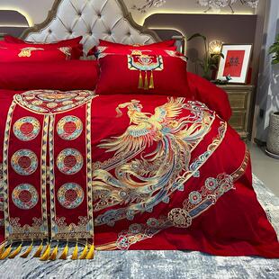 九H1129狐婚刺庆喜家纺结婚床上用品龙凤绣四件套十件套新婚房房