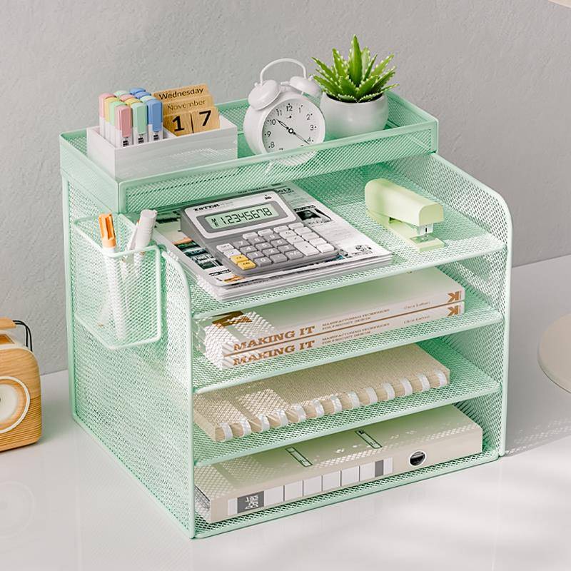 办公桌面文件置物架收纳架金属文件框档案文件夹收纳盒文具资料架