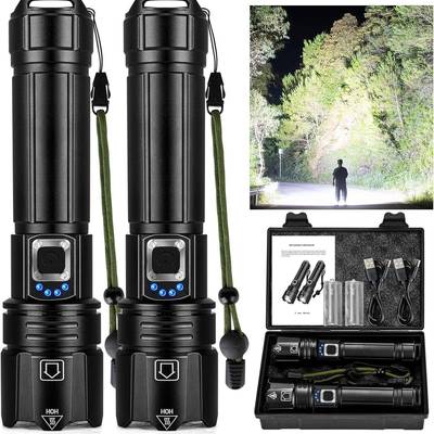 热卖高流明手电筒2件装TYPE-CUSB充电XHP70超亮手电筒强光IPX6