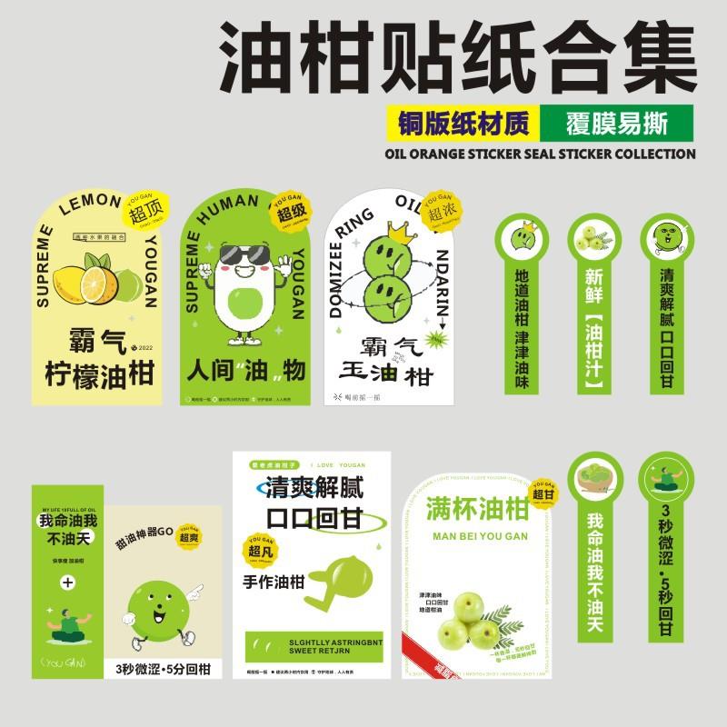 网红手作油甘汁贴纸新鲜柠檬饮料果汁瓶子不干胶标签贴画杯瓶贴-Q