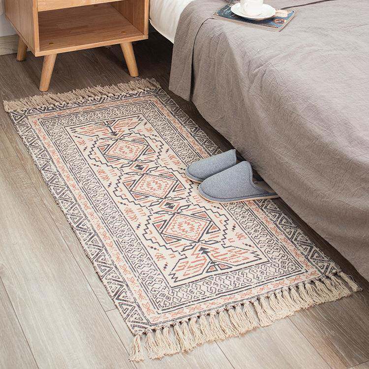 名杨织秀棉线欧式几何数码印花流苏地垫卧室床边地毯进门换鞋脚垫