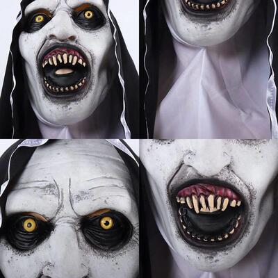 Creepy The Nun Mask Headpiece Cosplay Scary Latex Helmet Mas