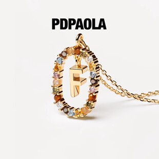 PDPAOLA字母项链女轻奢小众春夏彩宝锁骨链925银镀金 陆柯燃同款