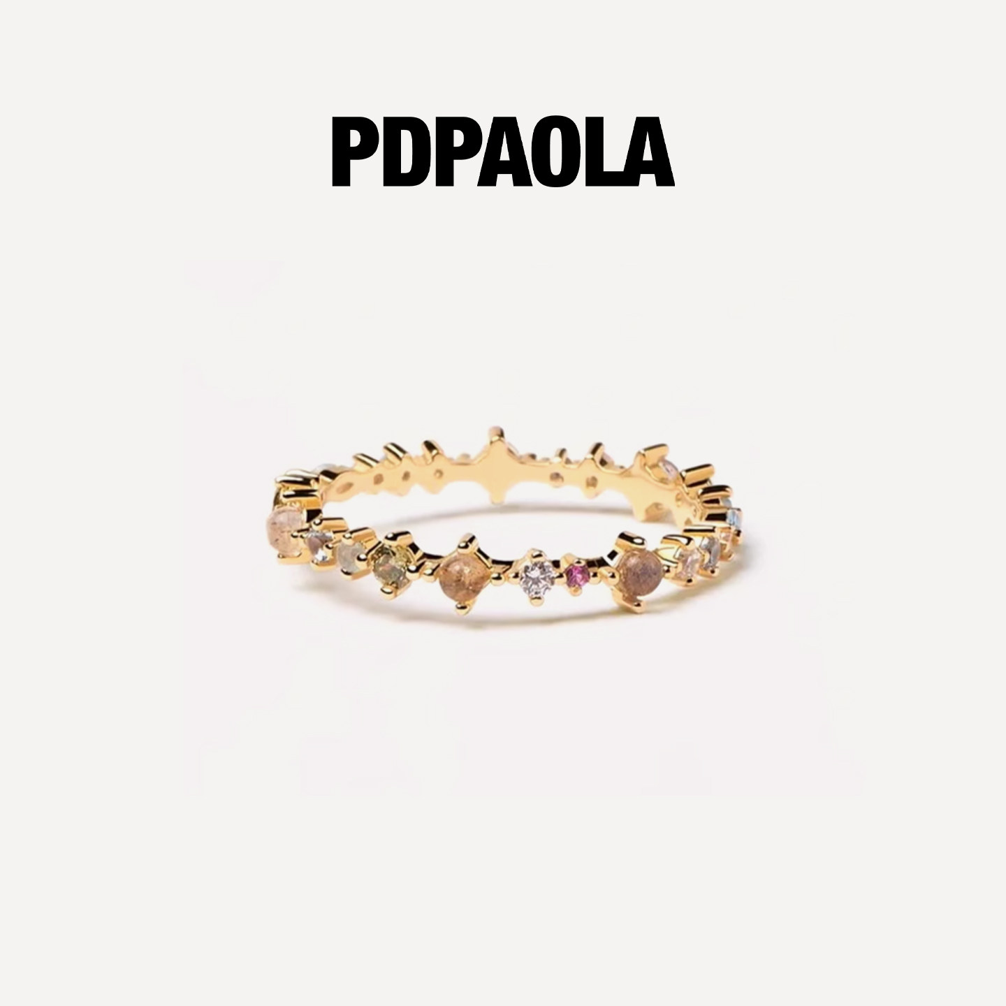 PDPAOLA七彩宝石尾戒妇女节礼物小众复古金戒指女食指自律戒指