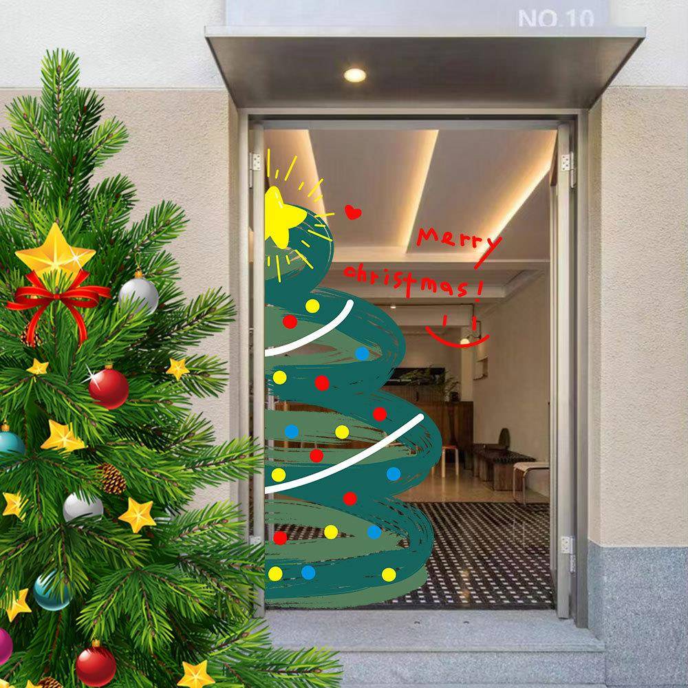 圣诞节装饰品窗花耶诞圣诞树新年布置橱窗贴画2026静电玻璃门贴纸