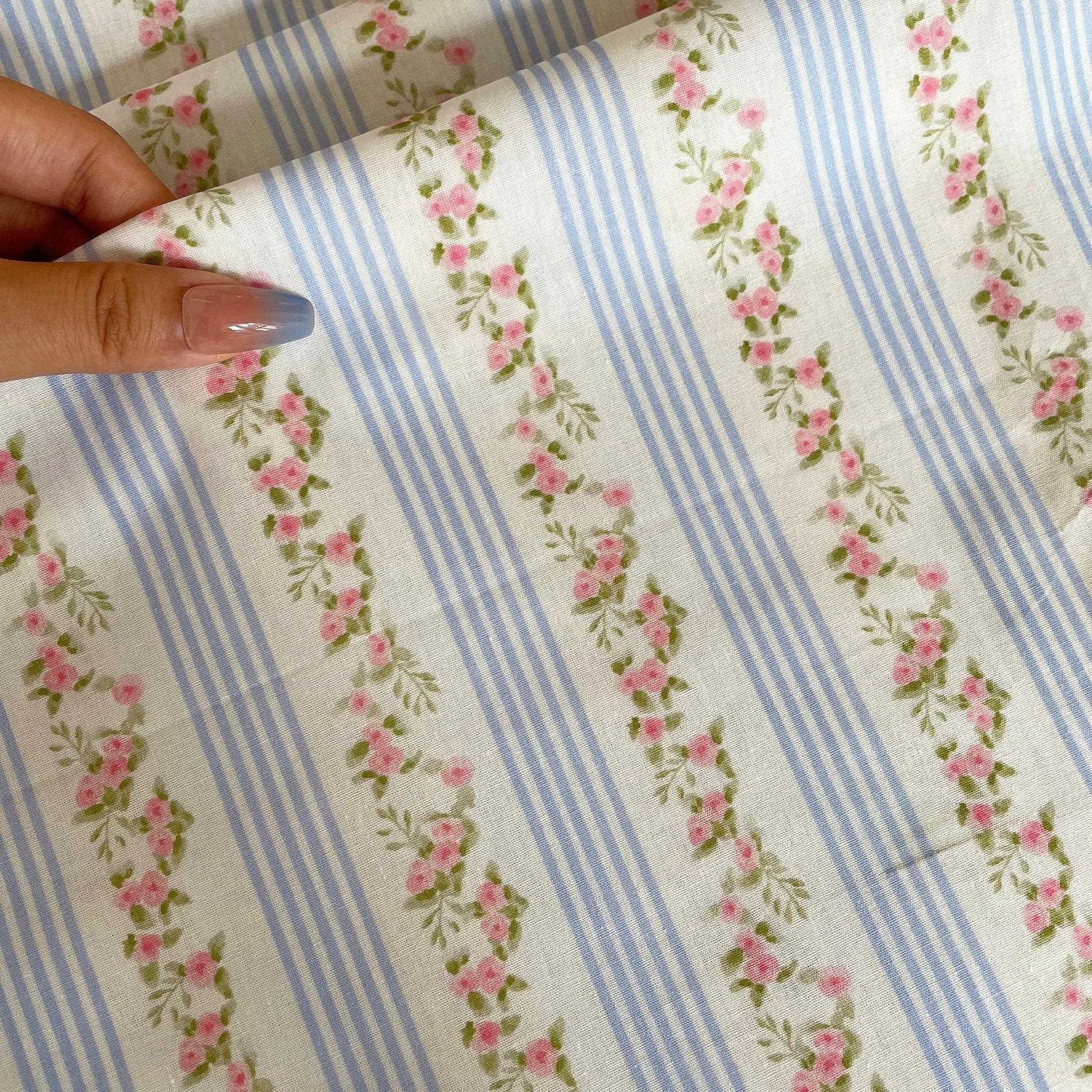 田园风小清新风格印花面料 条纹碎花纯棉布料 防蚊裤童装女装