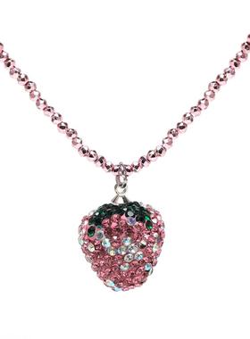 跨境新品草莓项链闪亮满钻水果草莓吊坠耳饰项链百搭时尚锁骨链