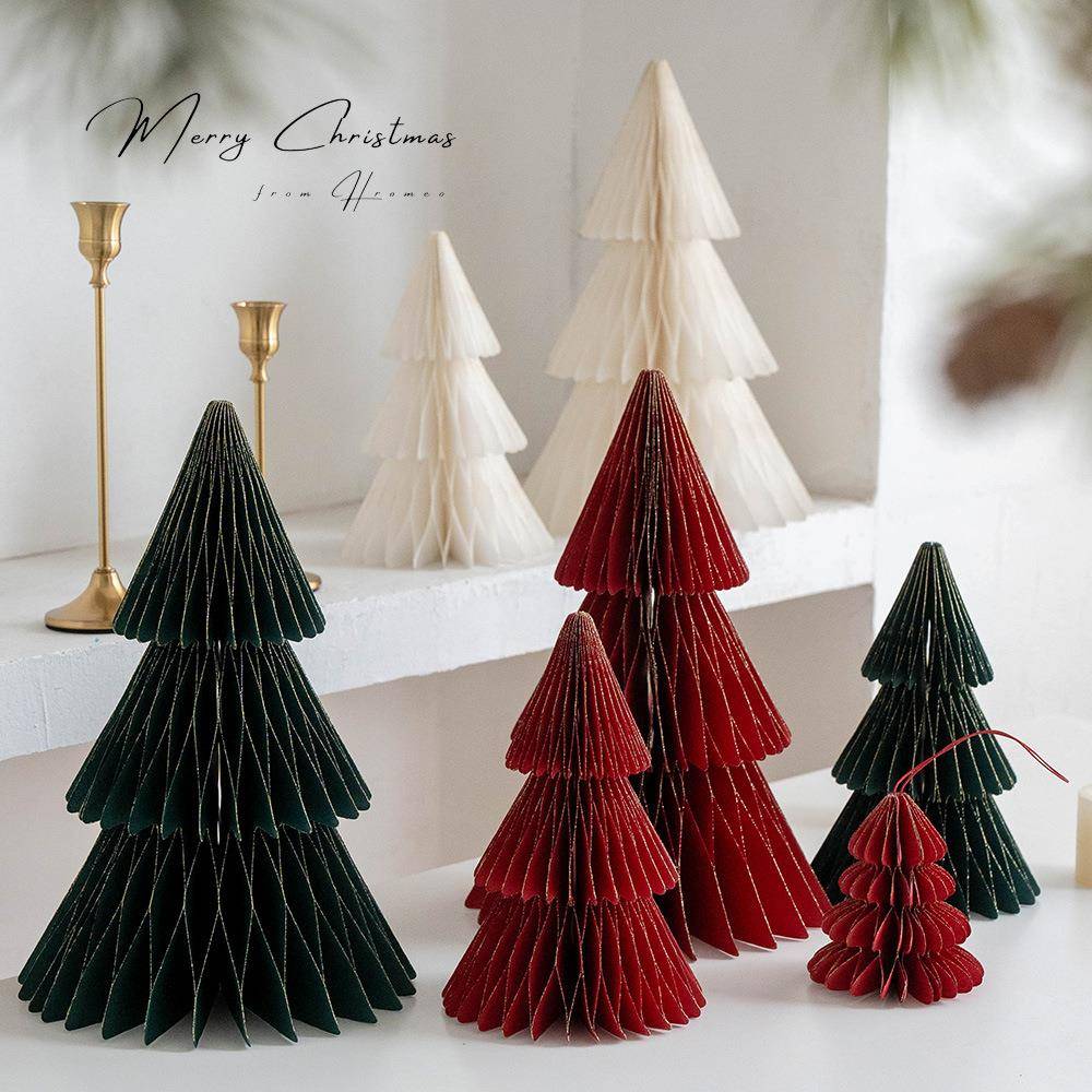 圣诞节装饰桌面节日氛围布置道具折纸圣诞树家用商场柜台ins摆件