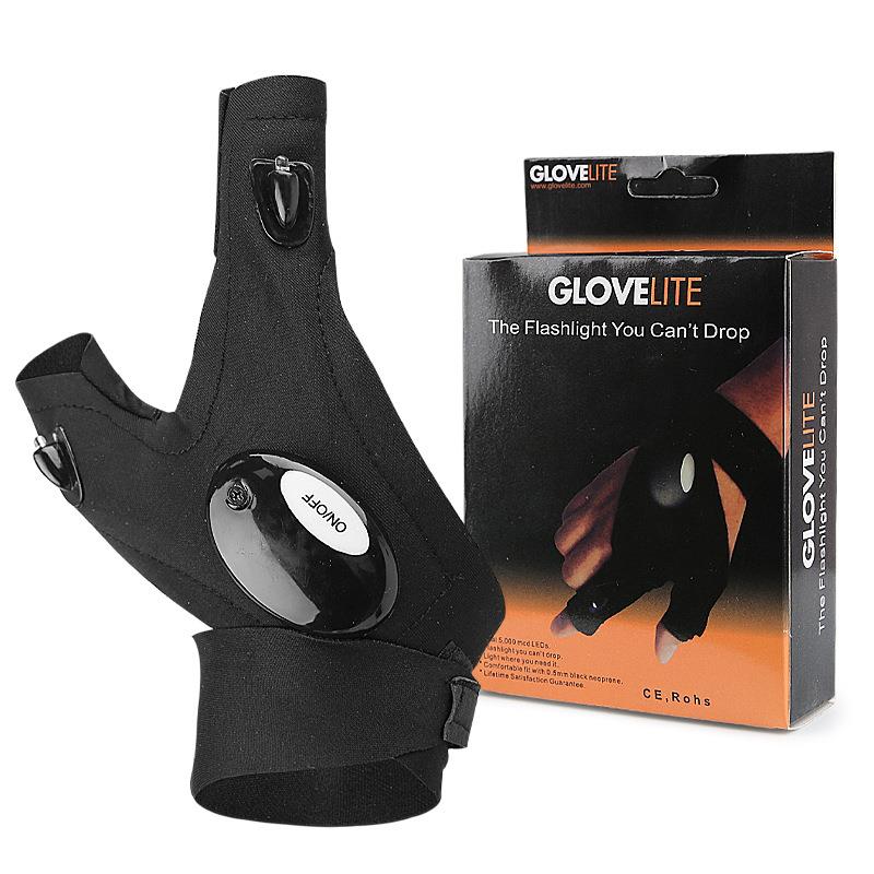 LED钓鱼手套带灯手套电筒露营照明灯二指透气户外夜跑灯现货