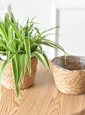 北欧insf风藤编花盆草编编织花篮装饰竹编篮子花盆花器套