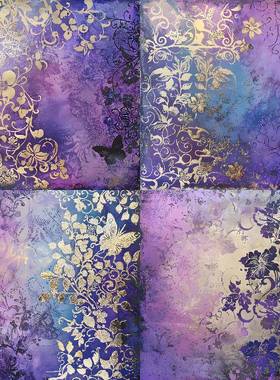 跨境diy素材纸紫色花纹蝴蝶相册剪贴本手账卡片制作剪贴簿图案纸