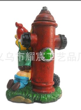 创意消防栓花园侏儒老人庭院草坪树脂工艺品小矮人装饰雕像