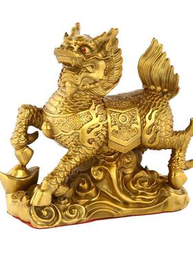 厂家黄铜腾云麒麟一对黄铜铸造瑞兽麒麟铜麒麟工艺品摆件