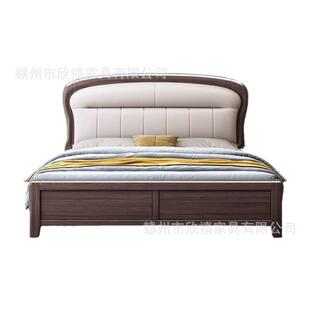紫金檀木实木床1米8双人床1米5真皮床软包主卧中式实木床厂家直销