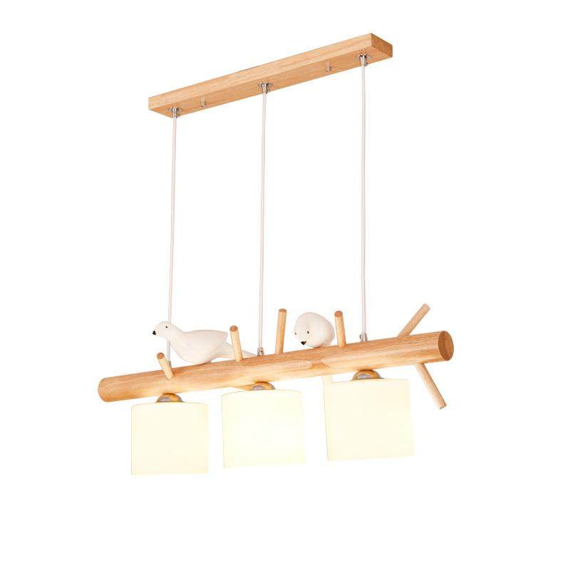 北欧创意个性餐厅三头LED日式吊灯实木吧台卧室餐桌小鸟吊灯,家装灯饰光源,智能吊灯,淘宝优惠券,粉丝福利购,淘宝优惠卷