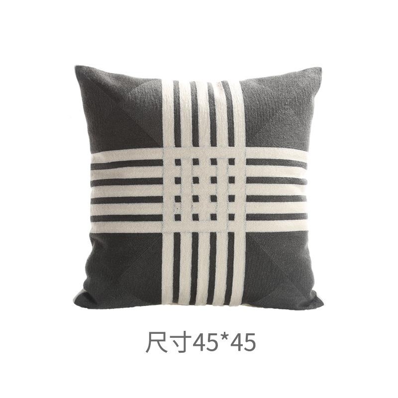 现代简约刺黑色条纹绣工IRT艺抱枕套靠垫客沙发样厅板间售楼部白
