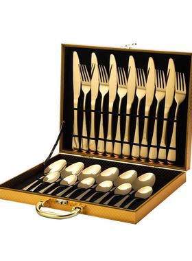 cutlery简约件套不锈钢餐具套装刀叉勺子家用收纳架金色礼盒