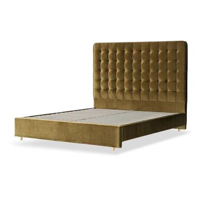 法式轻奢布艺床奶油风简约复古丝绒软包双人床方格拉扣主卧齐边床