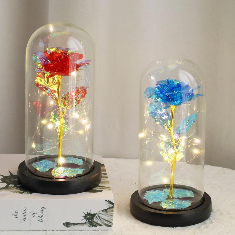 仿真单支24K金箔玫瑰花玻璃罩礼盒520七夕情人节礼物镀金玫瑰永生