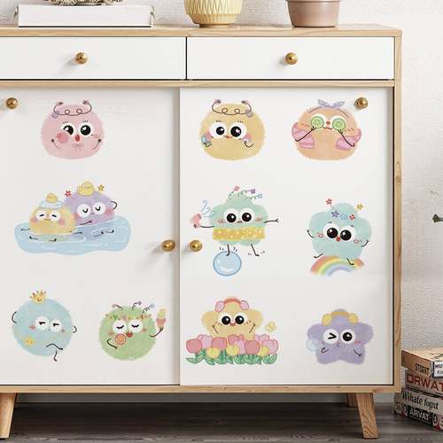 卡通线条毛球儿童房柜子装饰贴纸幼儿园云朵表情背景墙墙贴34252