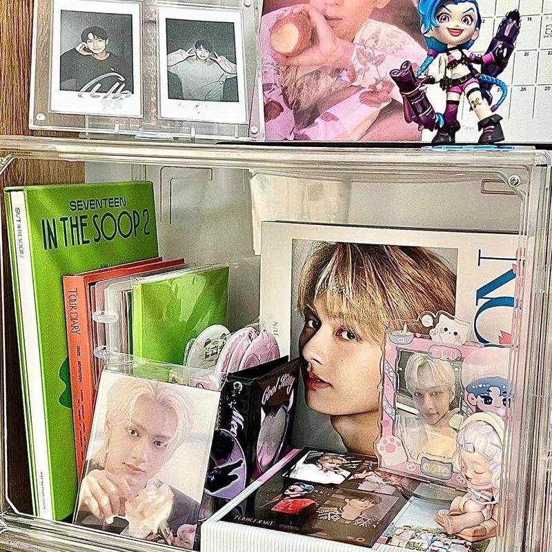 防尘黑胶唱片保护盒明星周边透明展示架子kpop追星女孩专辑收纳柜