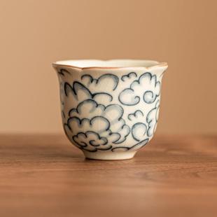祥云纹铃铛杯主人杯汝窑高档功夫茶杯单杯开片可养小品茗杯 中式