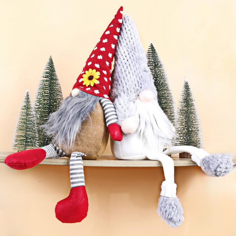 跨境新款圣诞节鲁道夫公仔圣诞装饰品无脸尖帽吊腿侏儒娃娃摆件