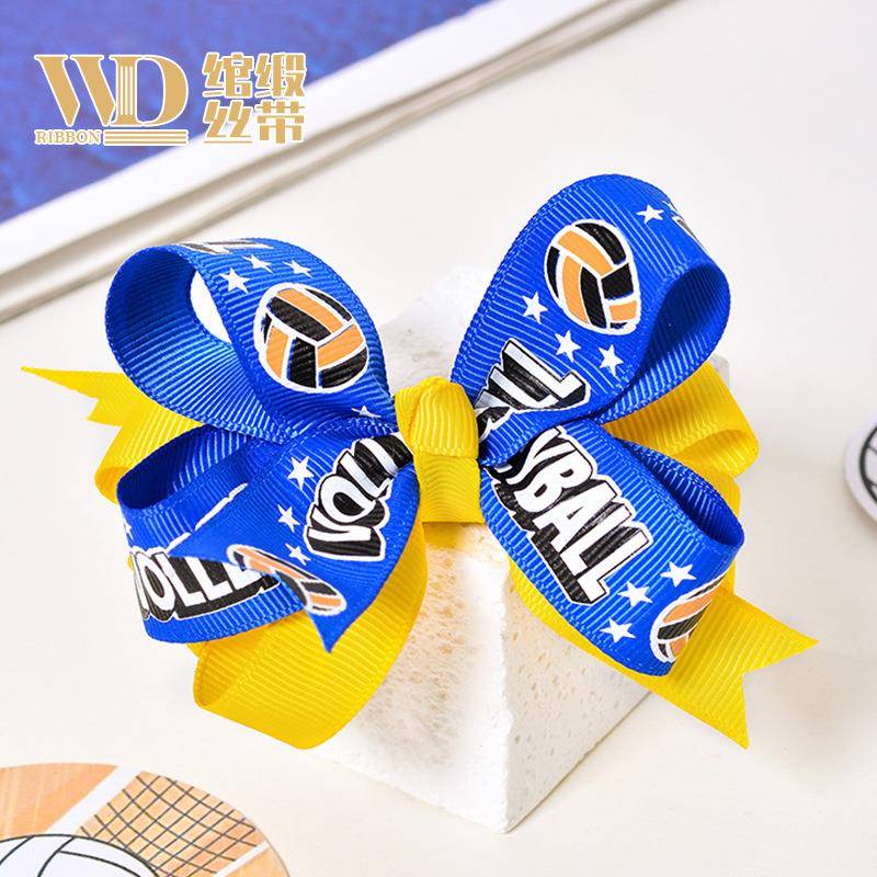绾缎跨境热卖印刷排球丝带啦啦队蝴蝶结发带辅料装饰包装排球织带