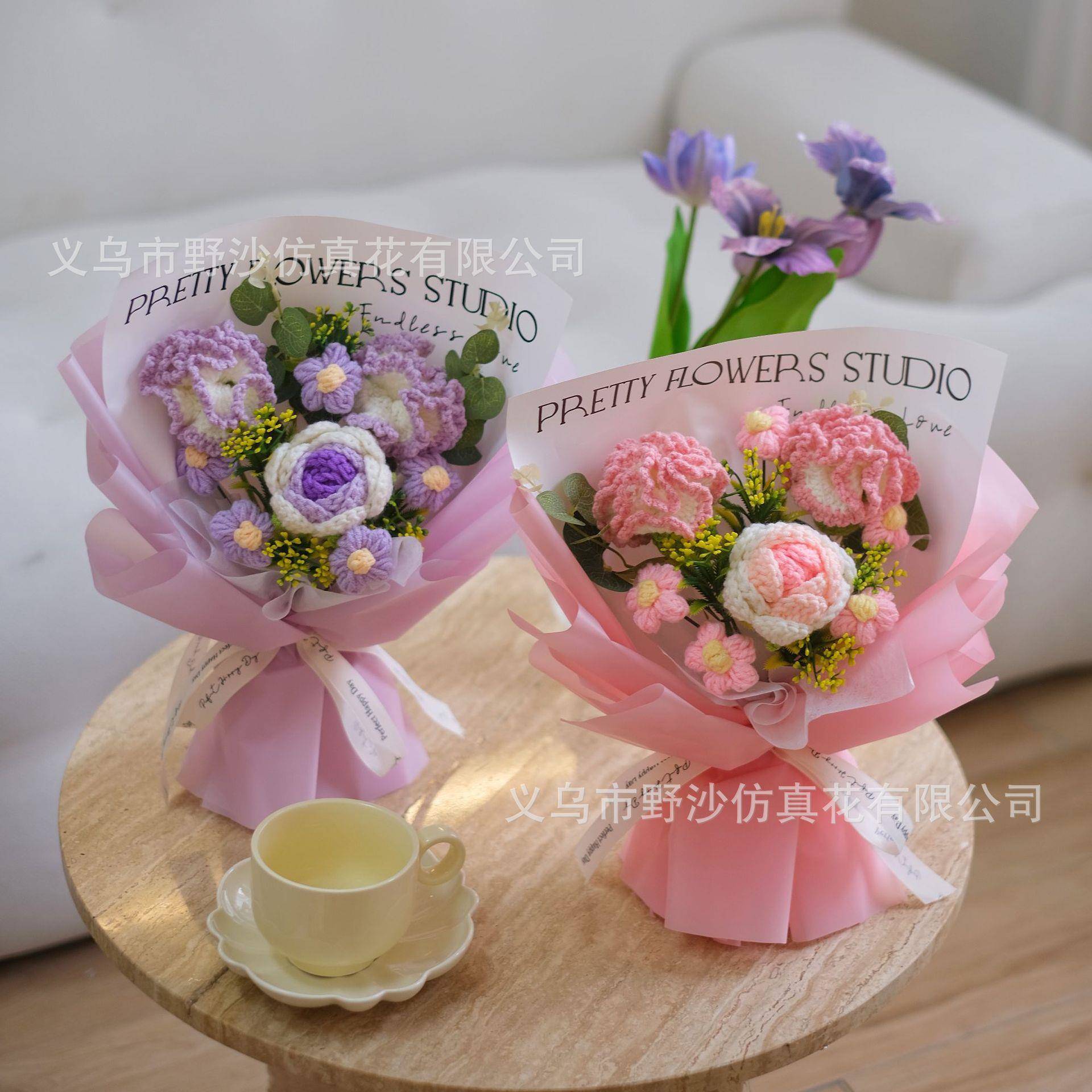 跨境向日葵手工针织毛线花成品编织玫瑰花毕业季送朋友生日礼物