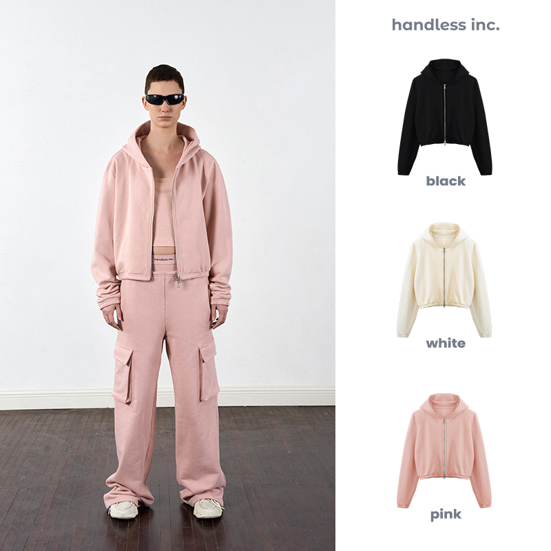 handless inc 欧美街头连帽卫衣开衫系列-短款 连帽宽松拉链卫衣