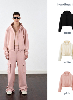 handless inc 欧美街头连帽卫衣开衫系列-短款 连帽宽松拉链卫衣