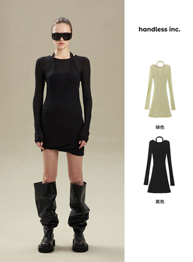handless inc | soft系列-天丝假两件挂脖修身T恤/短款连衣裙