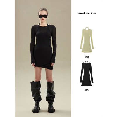 handless inc | 天丝假两件挂脖修身T恤/短款连衣裙