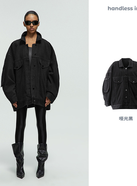 handless inc | casual系列-纯黑工装口袋牛仔外套